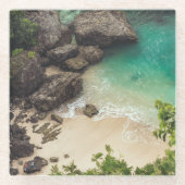 サンディビーチコーブアンドグリーンツリーズ、岩&海 ガラスコースター (正面)