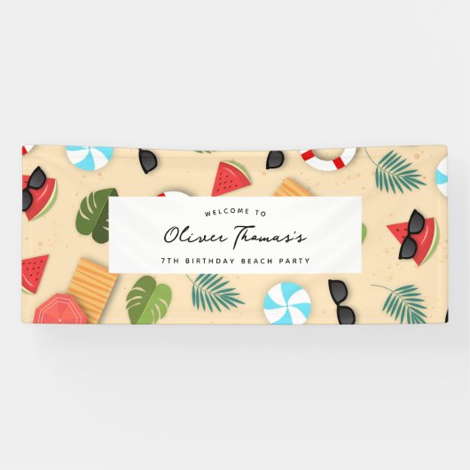 サンディビーチサマーバースデーパーティーウェルカムバナー 横断幕 (横)