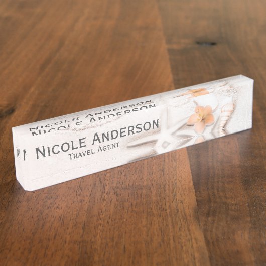 サンディビーチシーシェルハイビスカスパーソナライズされた デスクネームプレート (側面)