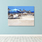 サンディビーチシーンと椅子&傘ウォールアート キャンバスプリント (インサイチュ (ウッドフロア))