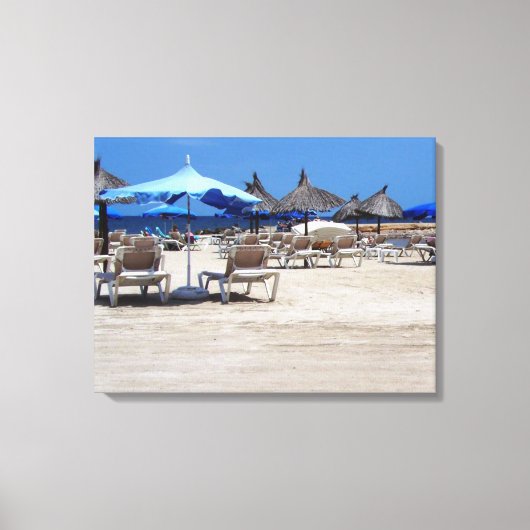 サンディビーチシーンと椅子&傘ウォールアート キャンバスプリント (正面)