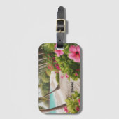 サンディビーチトロピカルハワイピンクハイビスカスフラワー ラゲッジタグ (正面縦)