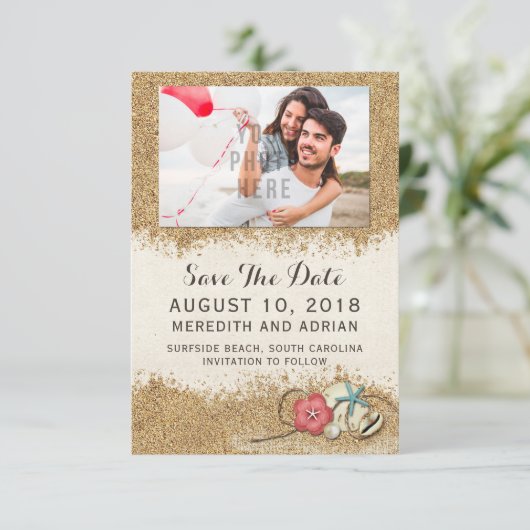 サンディビーチハイビスカスウェディング日付写真を保存 セーブザデート (スタンド正面)