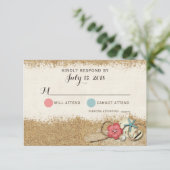 サンディビーチハイビスカス&シェルウェディング招待RSVP 出欠カード (スタンド正面)