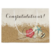 サンディビーチハイビスカス&シ結婚ェルパーソナライズされた ラージペーパーバッグ (正面)