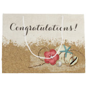 サンディビーチハイビスカス&シ結婚ェルパーソナライズされた ラージペーパーバッグ (裏面)