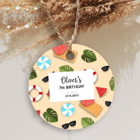 サンディビーチパターンサマーおもしろい誕生日パーティー フェイバータグ