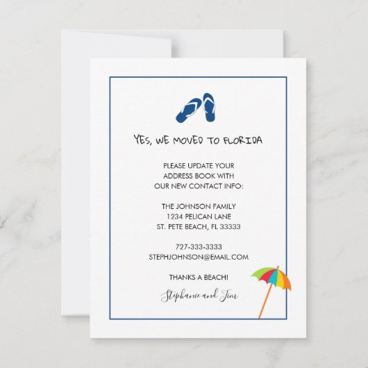 サンディビーチパームツリーズ引っ越しましたへフロリダ 案内状 (裏面)