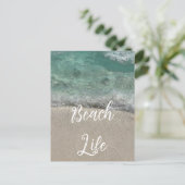 サンディビーチライフティール（緑がかった色）ブルートレンディーアート抽象芸術 シーズンポストカード (スタンド正面)