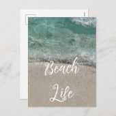 サンディビーチライフティール（緑がかった色）ブルートレンディーアート抽象芸術 シーズンポストカード (正面/裏面)