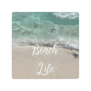 サンディビーチライフティール（緑がかった色）ブルートレンディーアート抽象芸術 メタルプリント