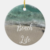 サンディビーチライフフロリダティール(緑がかった色)ブルーアート抽象芸術 セラミックオーナメント (裏面)