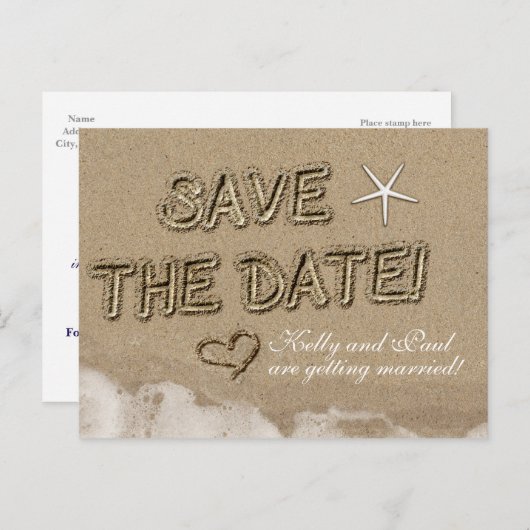 サンディビーチ日付結婚はがきを保存 案内ポストカード (正面/裏面)
