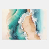 サンディビーチ海ブルーウェーブウォーターカラーシック ラッピングペーパーシート (正面2)