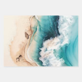 サンディビーチ海ブルーウェーブウォーターカラーシック ラッピングペーパーシート (正面)