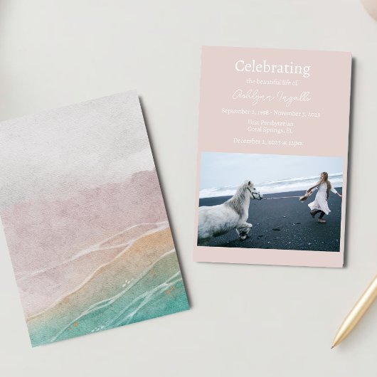 サンディビーチ葬儀フォトお祝いオブ・ライフ 招待状