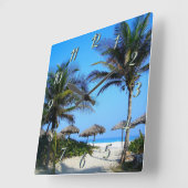 サンディビーチ(ヤシの木と海ビュースクア) スクエア壁時計 (傾斜)