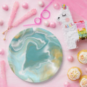 サンディブラウン海ブルーマーブルフロードアート ペーパープレート (パーティー)