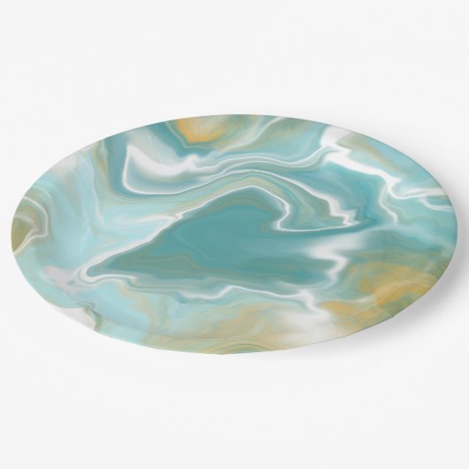 サンディブラウン海ブルーマーブルフロードアート ペーパープレート (アングル)