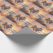 サンディポーズアラスカンマラムートドッグオンビーチサンセット ラッピングペーパー (角)