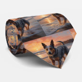 サンディポーズオーストラリア牛の犬オンビーチサンセット ネクタイ (ロール)