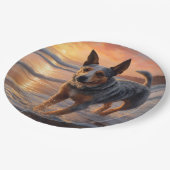 サンディポーズオーストラリア牛の犬オンビーチサンセット ペーパープレート (アングル)