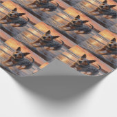 サンディポーズオーストラリア牛の犬オンビーチサンセット ラッピングペーパー (角)