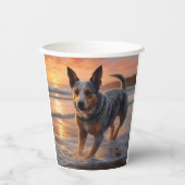 サンディポーズオーストラリア牛の犬オンビーチサンセット 紙コップ (正面)