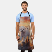 サンディポーズビコンフリースドッグオンビーチサンセット エプロン (着用した状態)