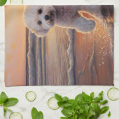 サンディポーズビコンフリースドッグオンビーチサンセット キッチンタオル (折り畳み)