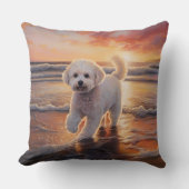 サンディポーズビコンフリースドッグオンビーチサンセット クッション (正面)