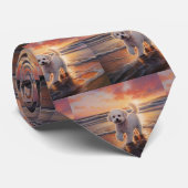 サンディポーズビコンフリースドッグオンビーチサンセット ネクタイ (ロール)