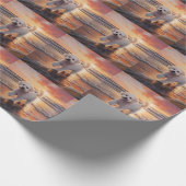 サンディポーズビコンフリースドッグオンビーチサンセット ラッピングペーパー (角)