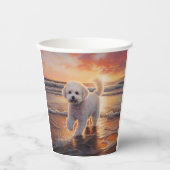 サンディポーズビコンフリースドッグオンビーチサンセット 紙コップ (正面)