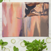 サンディポーズビーグルドグオンビーチサンセット キッチンタオル (折り畳み)