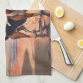 サンディポーズビーグルドグオンビーチサンセット キッチンタオル (四つ折り)