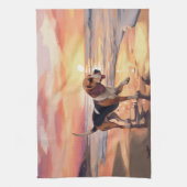 サンディポーズビーグルドグオンビーチサンセット キッチンタオル (縦)