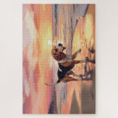 サンディポーズビーグルドグオンビーチサンセット ジグソーパズル (縦)