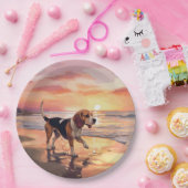 サンディポーズビーグルドグオンビーチサンセット ペーパープレート (パーティー)