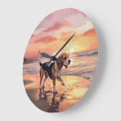 サンディポーズビーグルドグオンビーチサンセット ラージ壁時計 (傾斜)