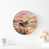 サンディポーズビーグルドグオンビーチサンセット ラージ壁時計 (ホーム)