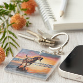 サンディポーズブラッドハウンドグオンビーチサンセット キーホルダー (正面右)