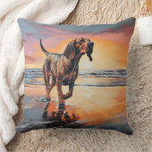 サンディポーズブラッドハウンドグオンビーチサンセット クッション (ブランケット)