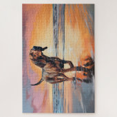 サンディポーズブラッドハウンドグオンビーチサンセット ジグソーパズル (縦)