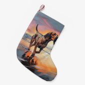 サンディポーズブラッドハウンドグオンビーチサンセット スモールクリスマスストッキング (正面 (吊り時))