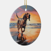 サンディポーズブラッドハウンドグオンビーチサンセット セラミックオーナメント (右)