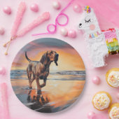 サンディポーズブラッドハウンドグオンビーチサンセット ペーパープレート (パーティー)