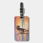 サンディポーズブラッドハウンドグオンビーチサンセット ラゲッジタグ (正面縦)