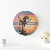 サンディポーズブラッドハウンドグオンビーチサンセット ラージ壁時計 (ホーム)
