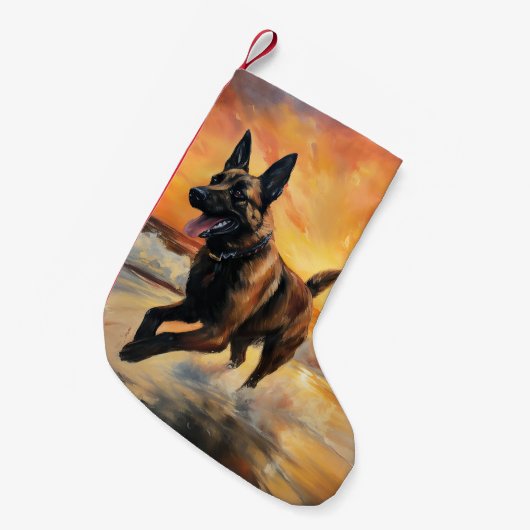 サンディポーズベルギーマリノワドグオンサンセットビーチ スモールクリスマスストッキング (正面 (吊り時))